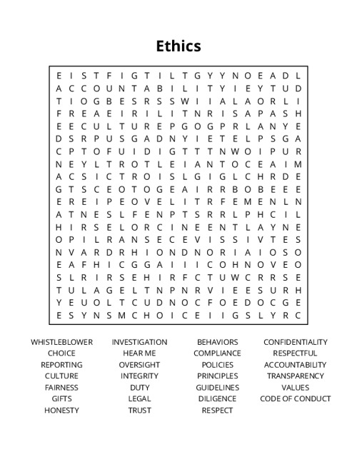Ethics Word Search Puzzle