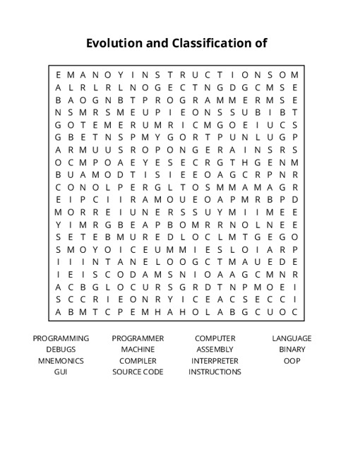 Evolution and Classification of Programming Word Search Puzzle