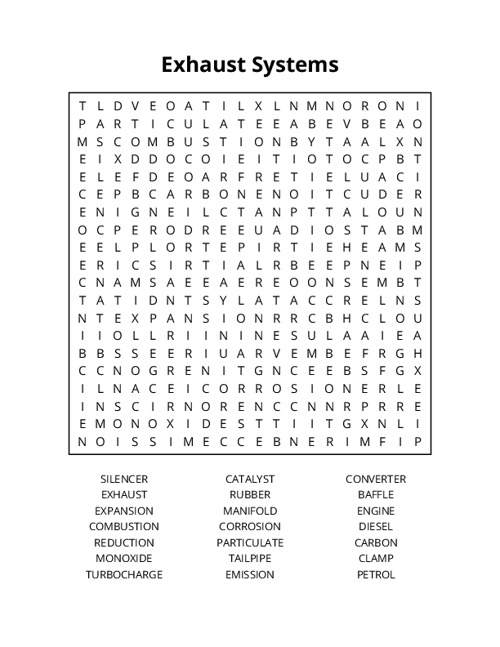 Exhaust Systems Word Search Puzzle