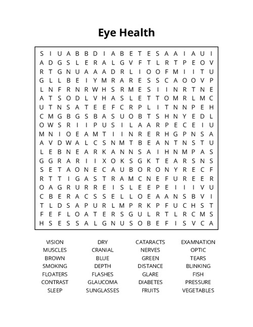 Eye Health Word Search Puzzle