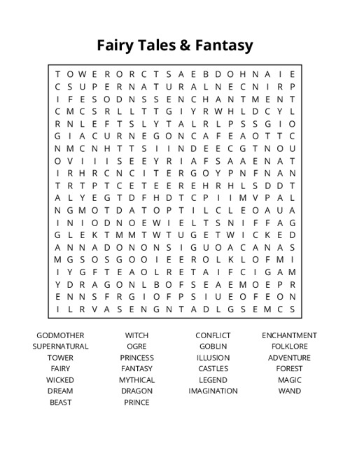 Fairy Tales & Fantasy Word Search Puzzle