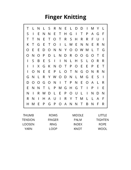 Finger Knitting Word Search Puzzle