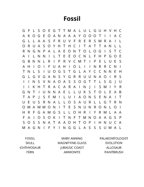 Fossil Word Search Puzzle