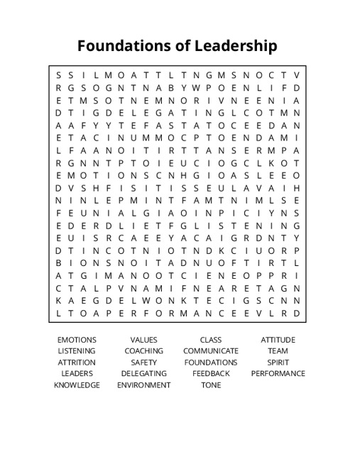 Foundations of Leadership Word Search Puzzle