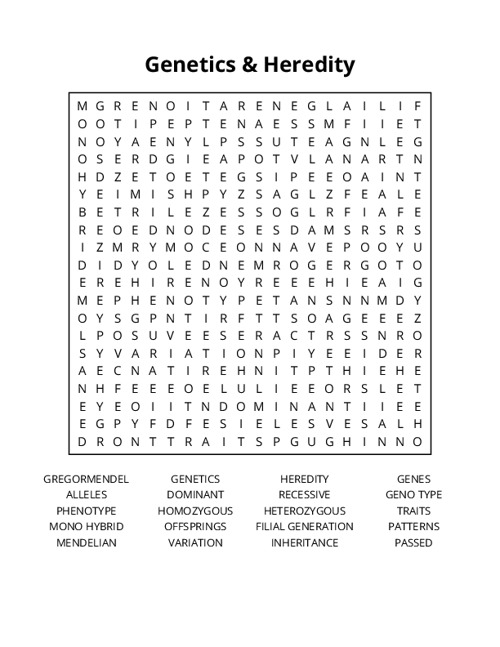 Genetics & Heredity Word Search Puzzle