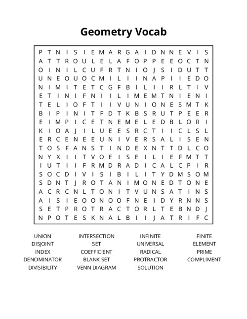 Geometry Vocab Word Search Puzzle