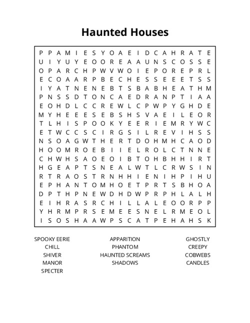 Haunted Houses Word Search Puzzle