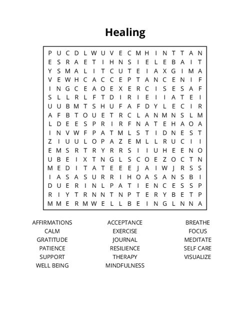 Healing Word Search Puzzle