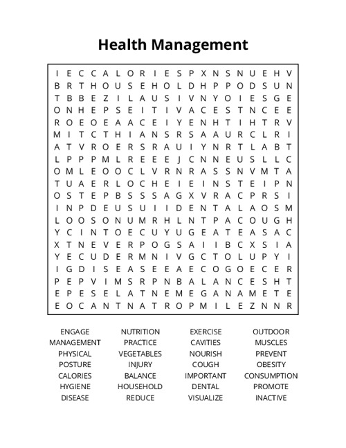 Health Management Word Search Puzzle