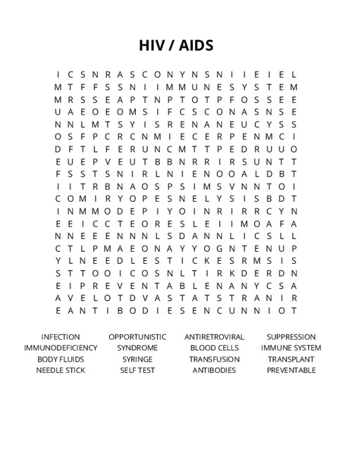 HIV / AIDS Word Search Puzzle