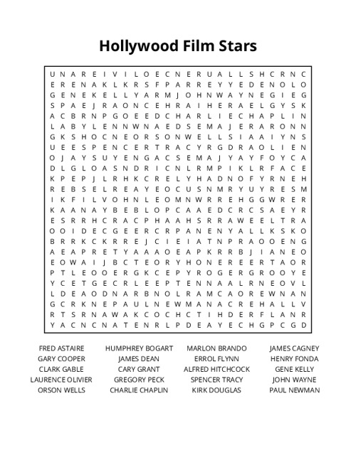 Hollywood Film Stars Word Search Puzzle