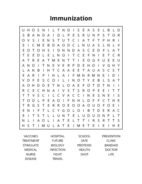 Immunization Word Search Puzzle