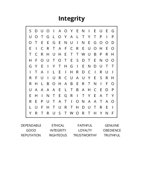 Integrity Word Search Puzzle