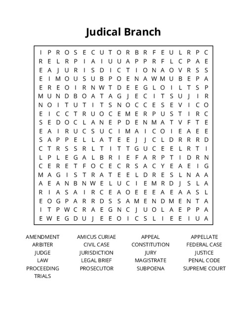 Judical Branch Word Search Puzzle