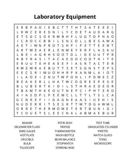 Laboratory Equipment Word Search Puzzle