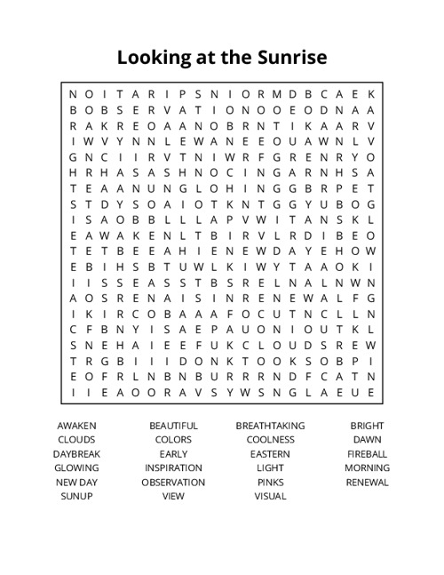 Looking at the Sunrise Word Search Puzzle