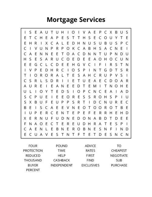 Mortgage Services Word Search Puzzle
