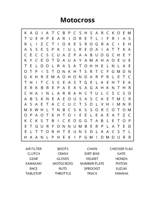Motocross Word Search Puzzle