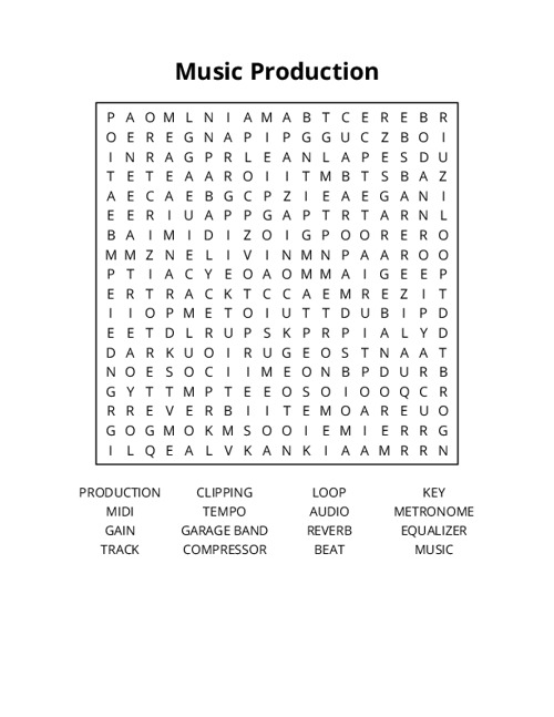Music Production Word Search Puzzle