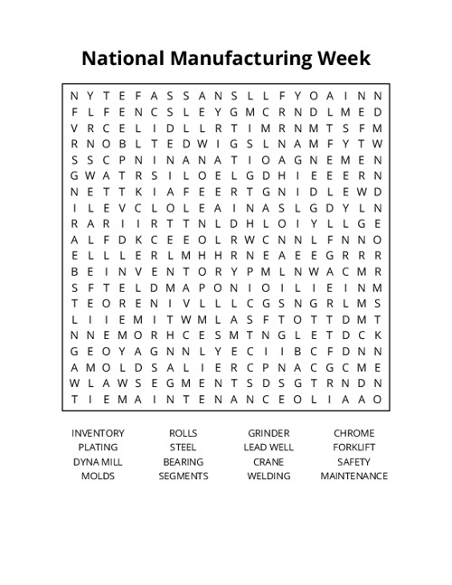National Manufacturing Week Word Search Puzzle