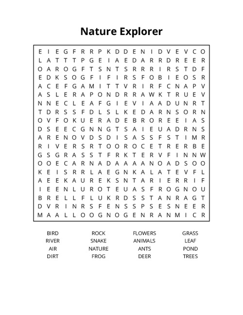 Nature Explorer Word Search Puzzle