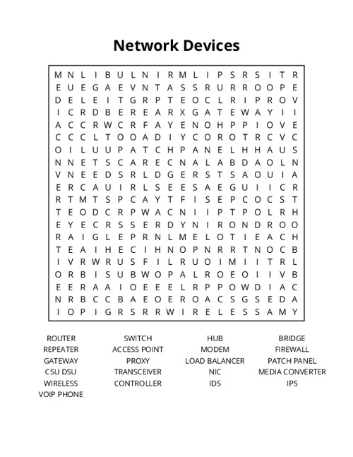 Network Devices Word Search Puzzle