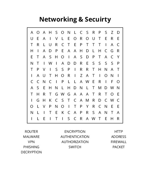 Networking & Secuirty Word Search Puzzle
