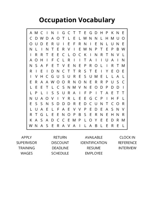 Occupation Vocabulary Word Search Puzzle
