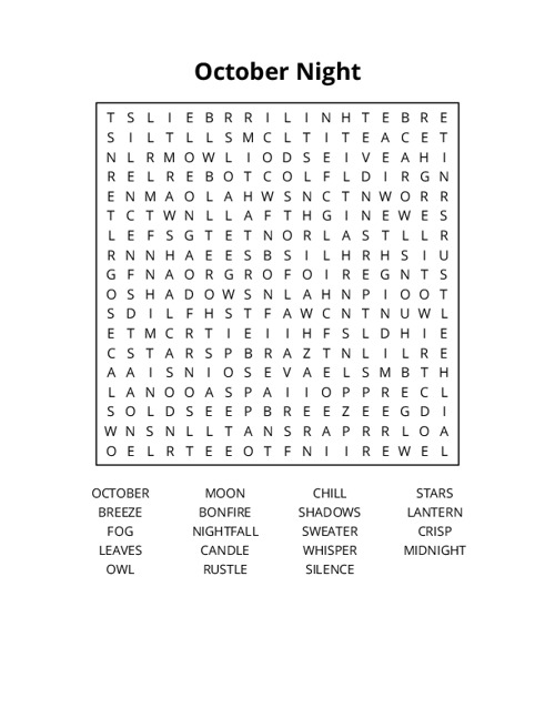 October Night Word Search Puzzle
