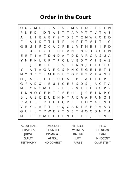 Order in the Court Word Search Puzzle