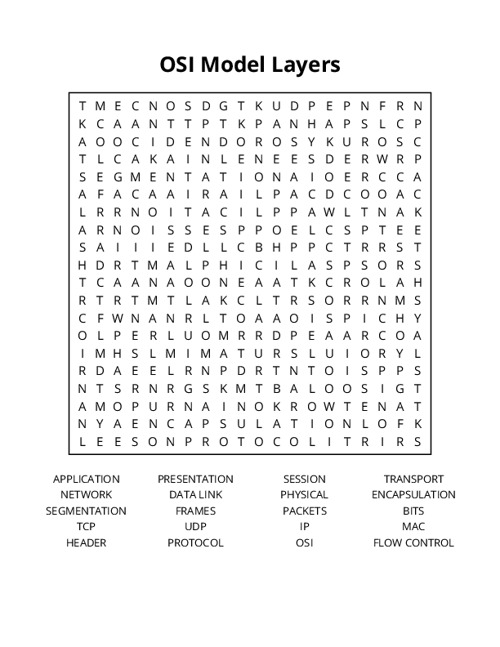 OSI Model Layers Word Search Puzzle
