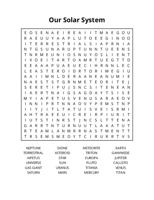 Our Solar System Word Search Puzzle
