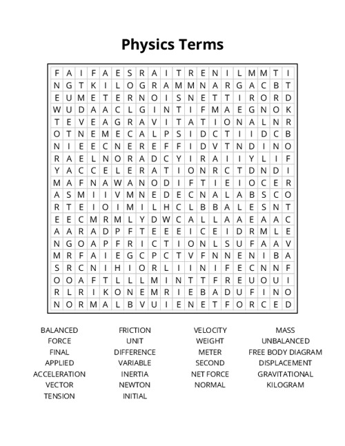 Physics Terms Word Search Puzzle