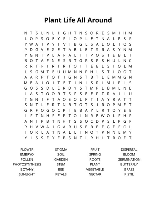 Plant Life All Around Word Search Puzzle