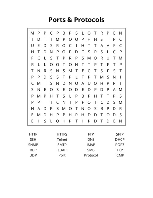 Ports & Protocols Word Search Puzzle