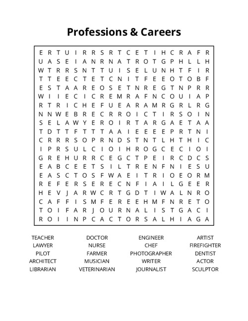 Professions & Careers Word Search Puzzle