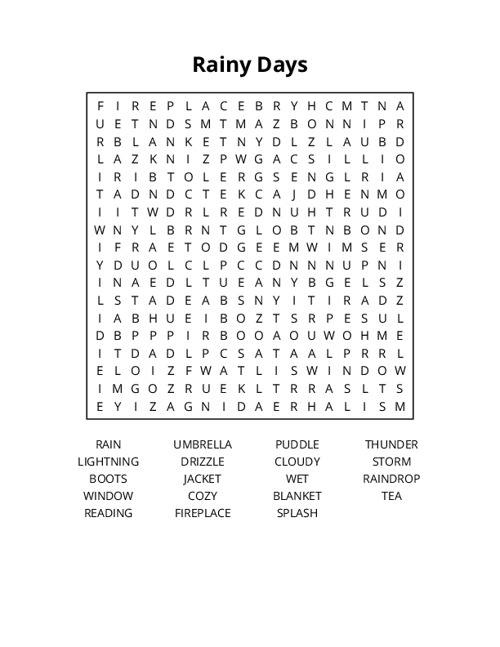Rainy Days Word Search Puzzle