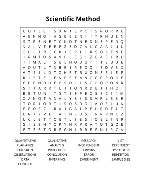 Scientific Method Word Search Puzzle