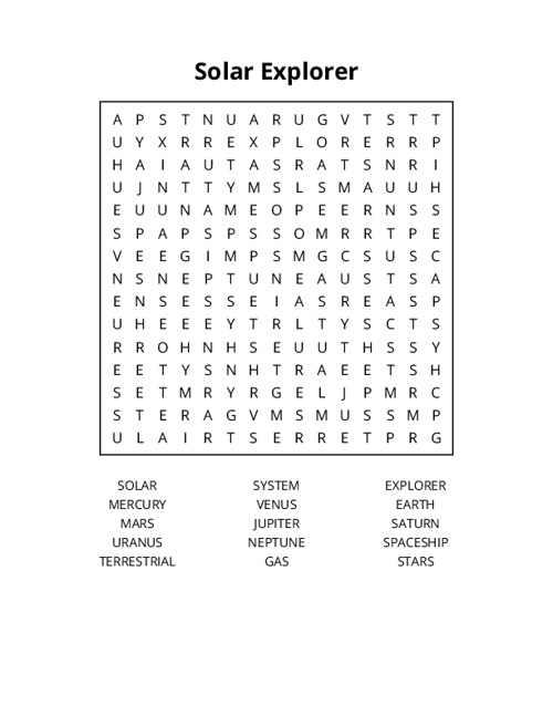 Solar Explorer Word Search Puzzle