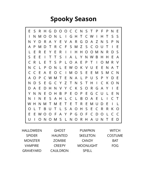 Spooky Season Word Search Puzzle