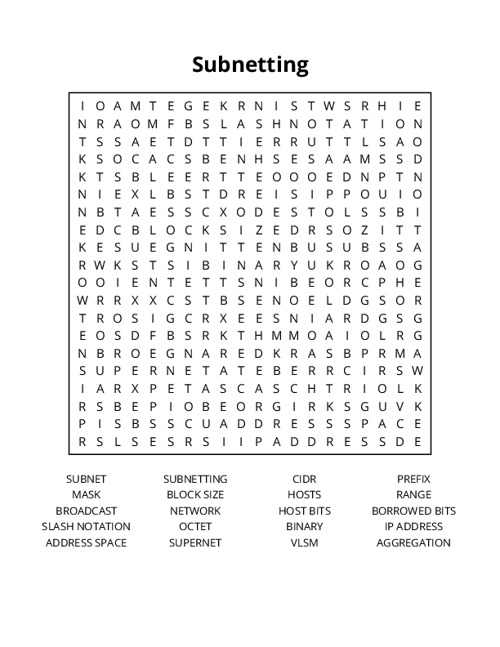 Subnetting Word Search Puzzle