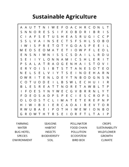 Sustainable Agriculture Word Search Puzzle