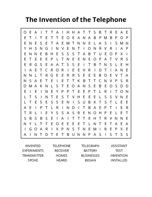 The Invention of the Telephone Word Search Puzzle