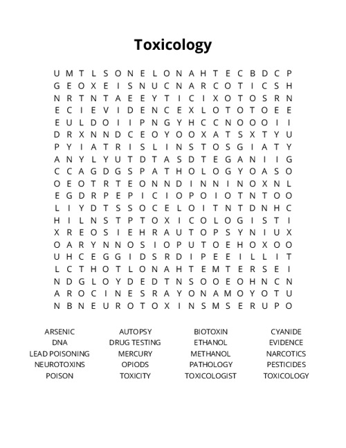 Toxicology Word Search Puzzle