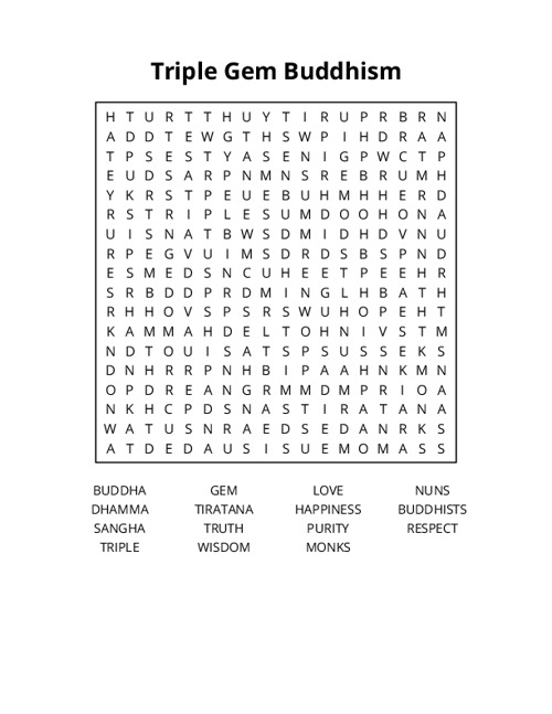 Triple Gem Buddhism Word Search Puzzle