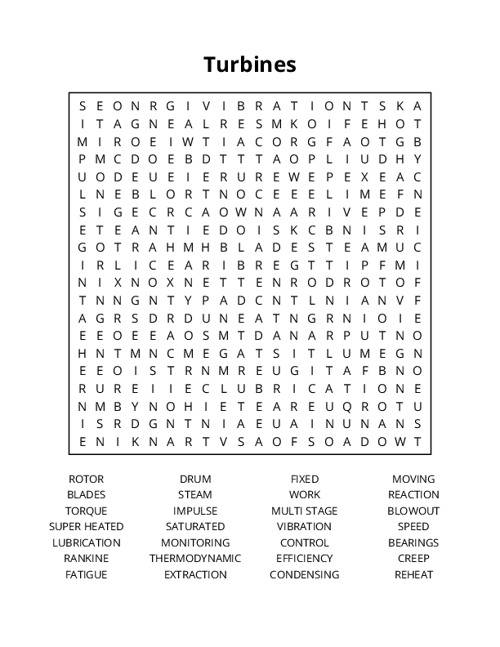 Turbines Word Search Puzzle