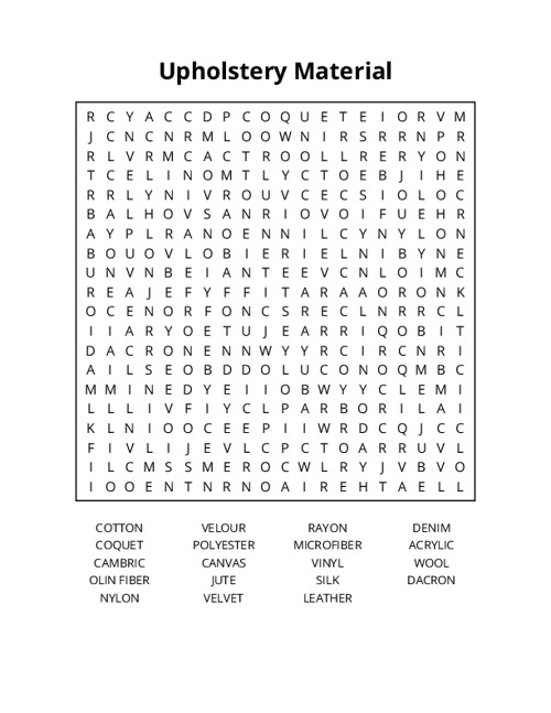 Upholstery Material Word Search Puzzle