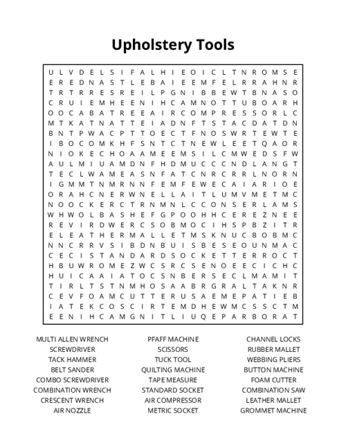 Upholstery Tools Word Search Puzzle