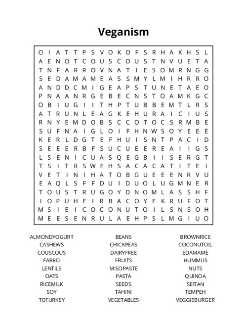 Veganism Word Search Puzzle