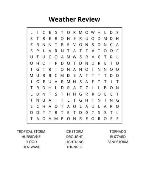 Weather Review Word Search Puzzle